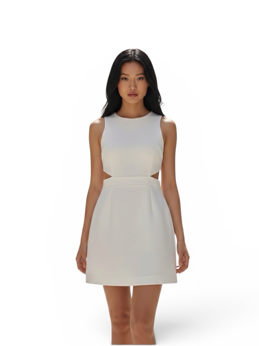 Topshop Cut Out White Flowy Fit Abd Flare Dress size 8